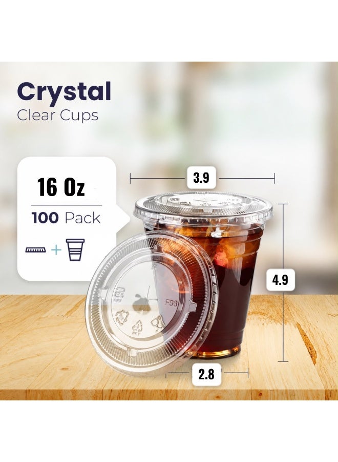 Disposable Clear Cup 100 Pack 16 oz Plastic Iced Coffee Cups with Flat Lids, Disposable Clear Cup, BPA Free Cup for Party, Smoothie, Cold Drinks, Juice, Milkshake, Tea - Image 2