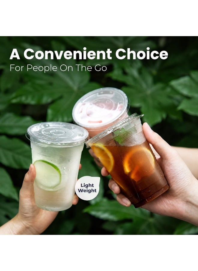 Disposable Clear Cup 100 Pack 16 oz Plastic Iced Coffee Cups with Flat Lids, Disposable Clear Cup, BPA Free Cup for Party, Smoothie, Cold Drinks, Juice, Milkshake, Tea - Image 3