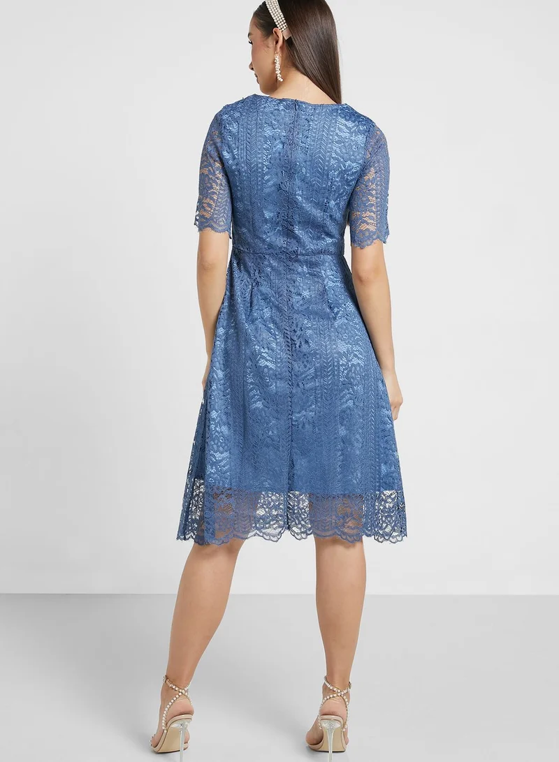 ELLA Crochet Lace Detail Fit & Flare Dress