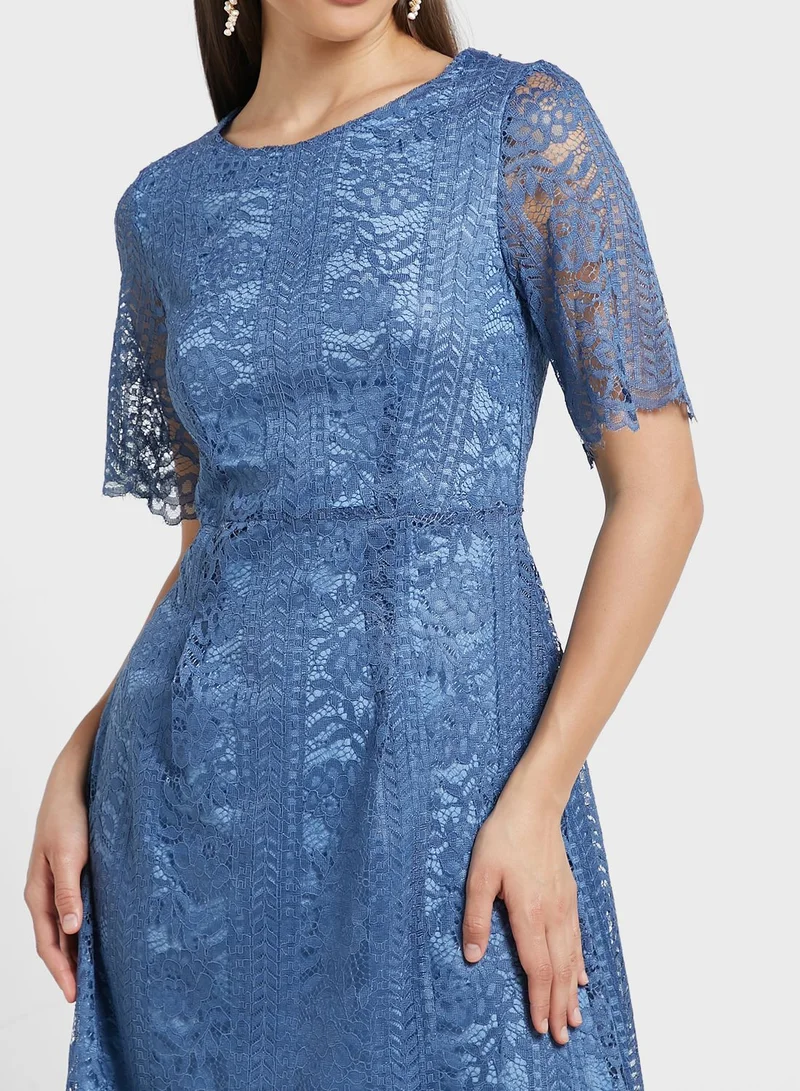 ELLA Crochet Lace Detail Fit & Flare Dress