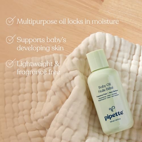 Pipette Baby Oil - Nurture, Moisturize Baby Skin, Vitamin E, Sensitive, Dry Skin, Fragrance Free with Renewable Plant-Derived Squalane, 4.5 fl oz - Image 4