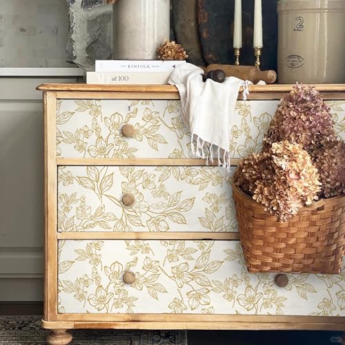 Ismoon Floral Peel and Stick Wallpaper Vintage Beige Contact Paper White Gold Stick on Wallpaper Textured Removable Self Adhesive Wall Paper for Bedroom Vinyl 17.3x78.7in - Image 2