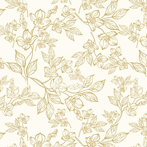 Ismoon Floral Peel and Stick Wallpaper Vintage Beige Contact Paper White Gold Stick on Wallpaper Textured Removable Self Adhesive Wall Paper for Bedroom Vinyl 17.3x78.7in - Image 1