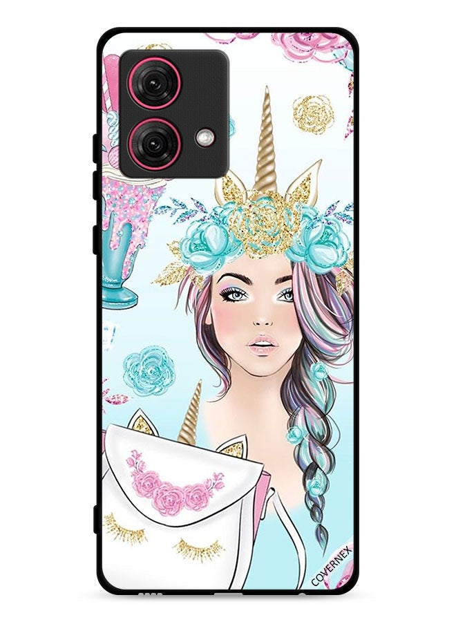 Covernex Motorola Moto G84 5G Protective Case Cover Eyelashes On Bag & Unicorn Girl  - Image 1