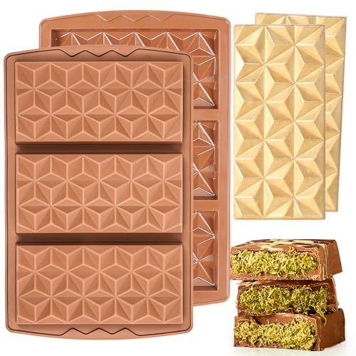 Fimary 2 Pcs Chocolate Bar Mold Deep Silicone Large Chocolate Molds Break Apart Pyramid Shape Thick Candy Bar Molds - Image 1