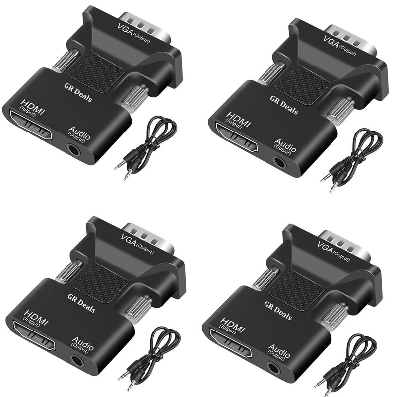 GR Deals GR Deals HDMI to VGA Adapter Converter with 3.5mm Stereo Audio, Active Female HDMI to VGA Male 1080p Video Dongle Adaptor for Laptop PC PS/3 X/-Box STB Blu-ray DVD TV Stick. Black. (Pack of 4) - Image 1