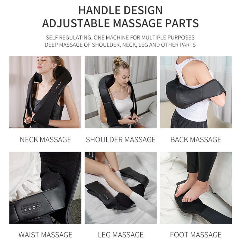 Portable Back Neck Shoulder Massager: Grey 3D Kneading Shiatsu Massager With 16 Nodes - Adjustable 3 Speed Intensity For Home Office Car Use - Image 3