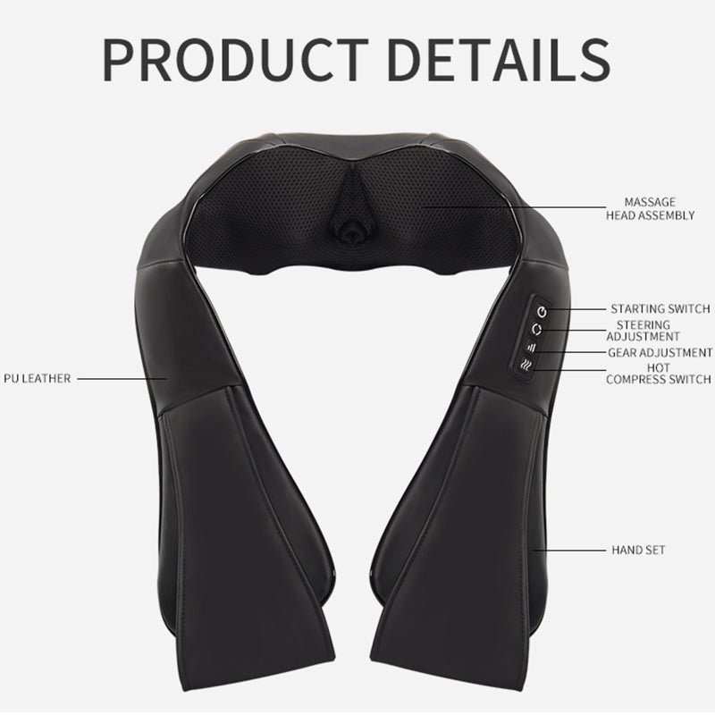 Portable Back Neck Shoulder Massager: Grey 3D Kneading Shiatsu Massager With 16 Nodes - Adjustable 3 Speed Intensity For Home Office Car Use - Image 5