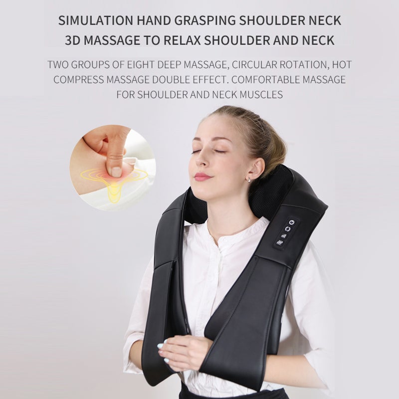 Portable Back Neck Shoulder Massager: Grey 3D Kneading Shiatsu Massager With 16 Nodes - Adjustable 3 Speed Intensity For Home Office Car Use - Image 4