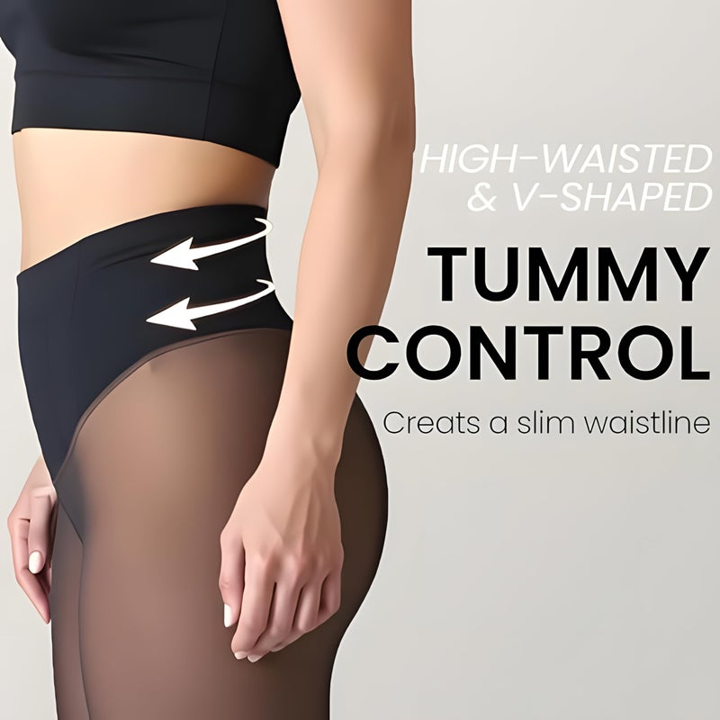 Apriddeo Women's Fake Sheer Thermal Tights - One-Seam Fleece Lined Leggings with Tummy Control & Butt Lifting - Image 4