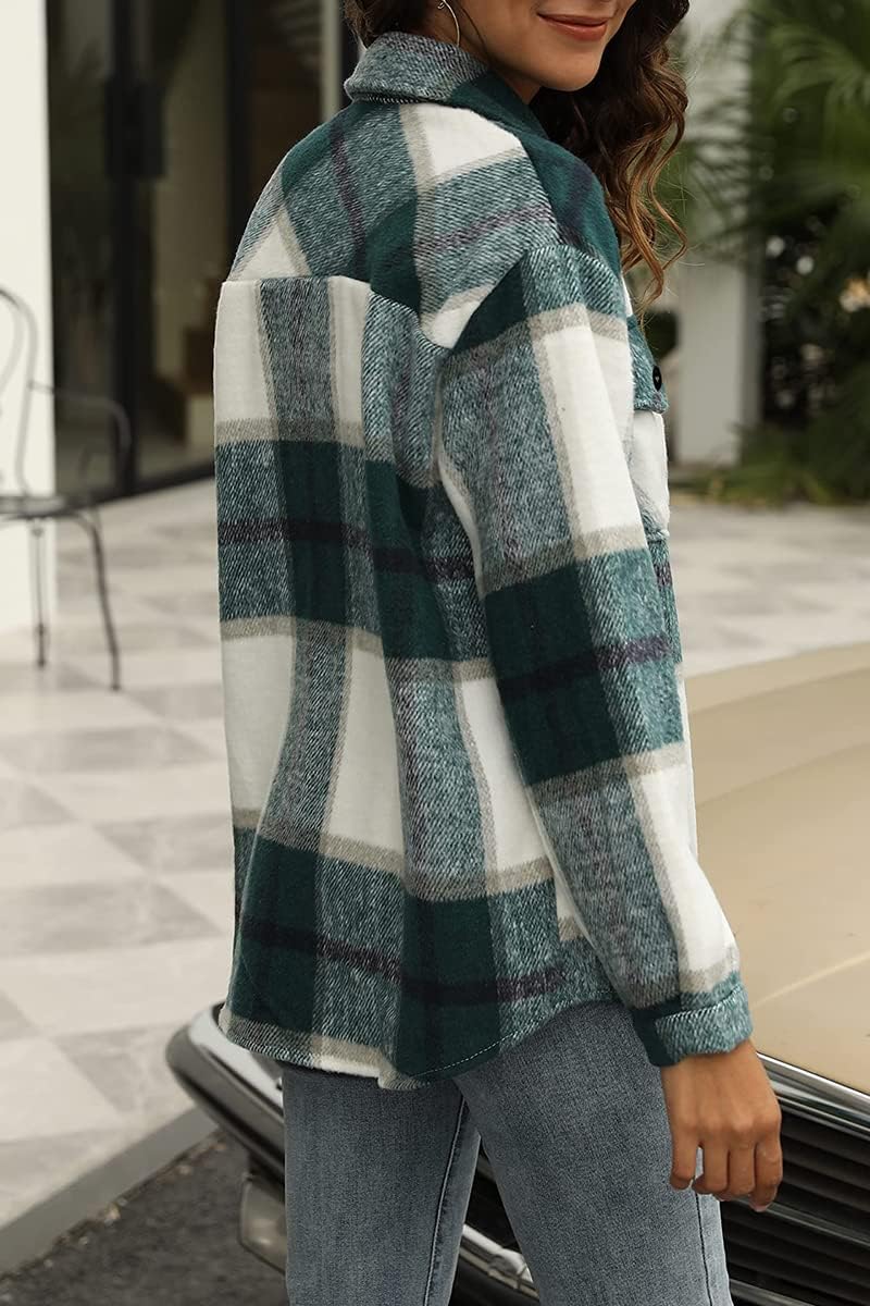 AUTOMET Shackets for Women Plaid Flannel Shirts Fall Winter Jackets Cute Tops Trendy Western Cowgirl Outfits Girls Coats Light Green XL - Image 4