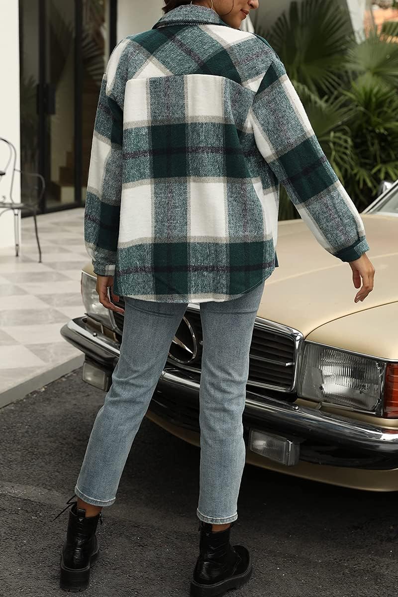 AUTOMET Shackets for Women Plaid Flannel Shirts Fall Winter Jackets Cute Tops Trendy Western Cowgirl Outfits Girls Coats Light Green XL - Image 5