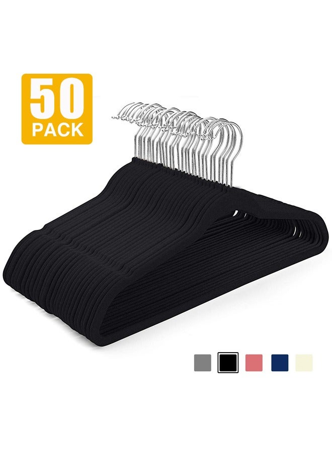50 Piece Flocking Non-Marking Non-Slip Hangers For Household Hanging Clothing Black - Image 1