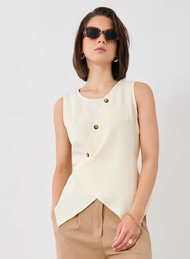 Take Two Take Two Solid Sleeveless Buttoned Wrap Top