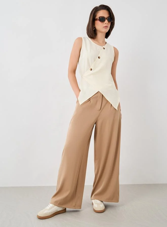 Take Two Take Two Solid Sleeveless Buttoned Wrap Top