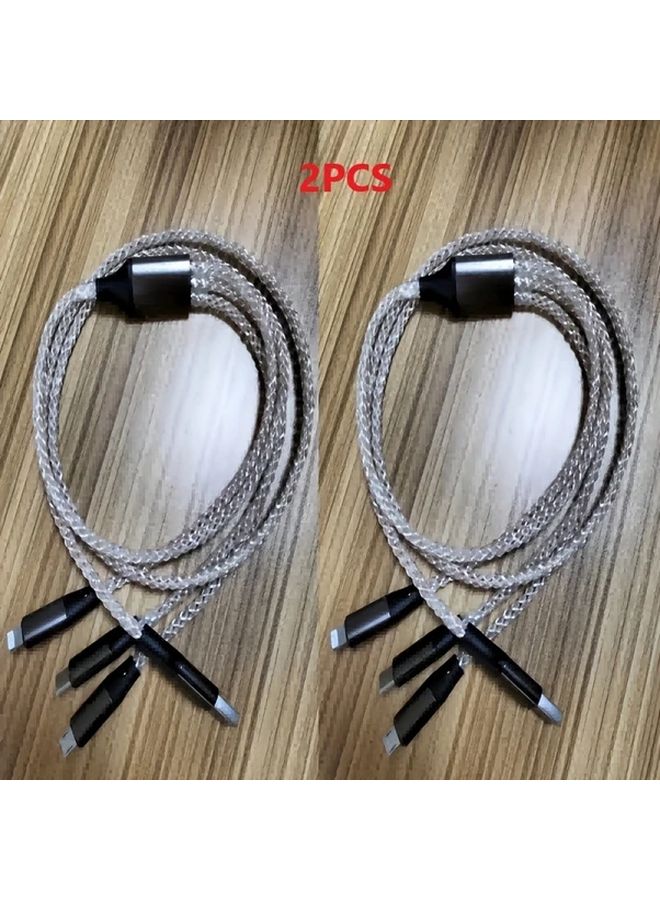 2pcs Transparent 66W 3 In 1 RGB Light Charging Cable For iPhone Type C Android - Image 1