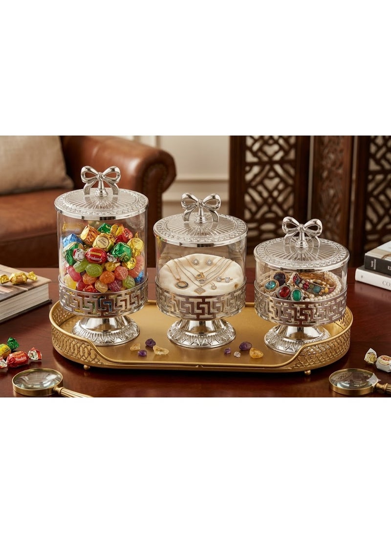 Candy Jar Bow Lid Set, 3 Pieces - Image 1