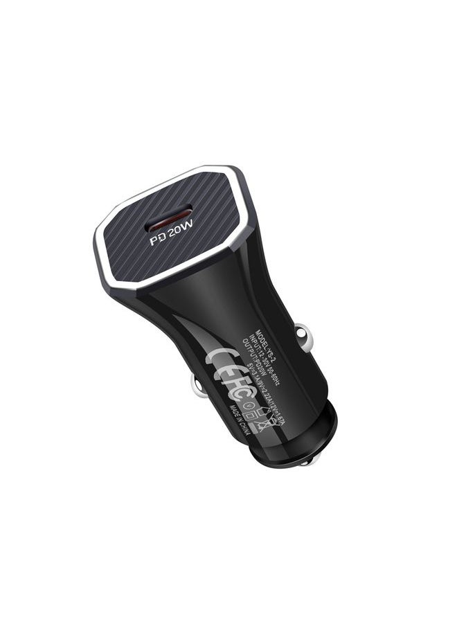 Beauenty - YS-2 PD 20W USB-C / Type-C Interface Car Fast Charger for iPhone Series / iPad Series(Black) - Image 1