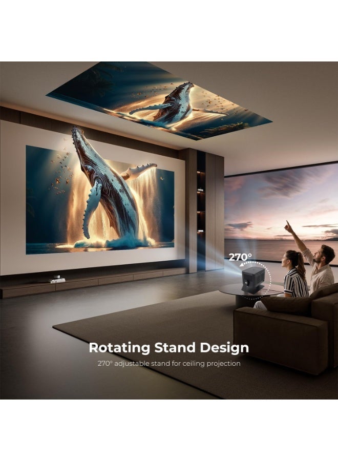 COOLHAWK Projector 4K - Ultra HD 300ANSI Native 1080P Mini Portable Projector with WiFi and Bluetooth - Smart Andriod Projector Compatible with Netflix/Prime Video/YouTube, 270° Rotatable, AI Auto Focus & Keystone, Portable Home Theater Movie Projector for Indoor Outdoor - Image 4