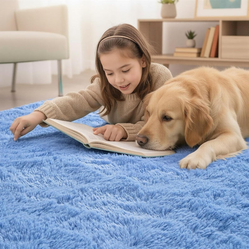 Keeko Soft Fluffy Blue Area Rug, 4x5.3 Feet Shag Furry Faux Fur Modern Rug Carpet for Living Room Bedroom, Indoor High Pile Non Shedding Washable Fuzzy Rugs for Girls Kids Children Room Decor - Image 5