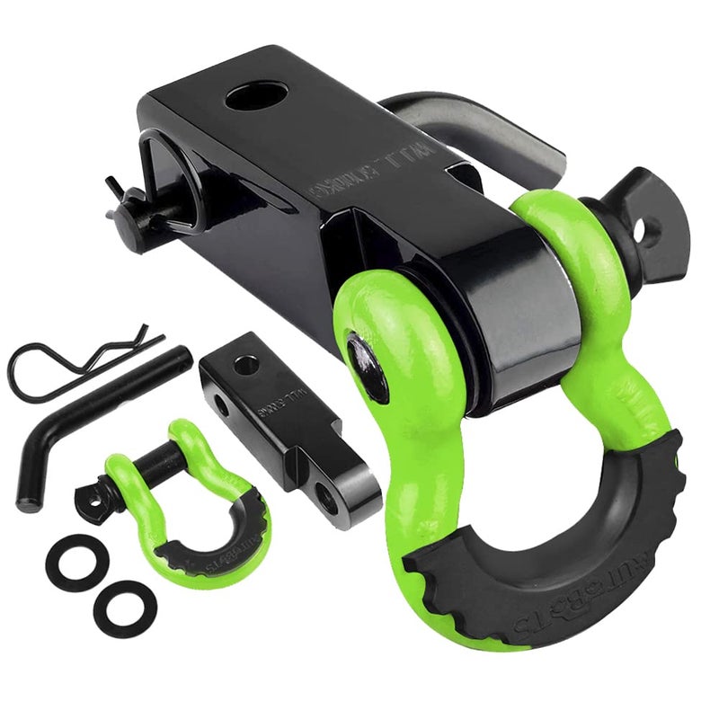 AUTOBOTS Tow Hitch Receiver 2 45000 Lbs Break Strength Shackle Hitch Receiver with 58 Screw Pin 34 Shackle Towing Accessories for Vehicle Trailer Recovery OffRoad GreenBlack