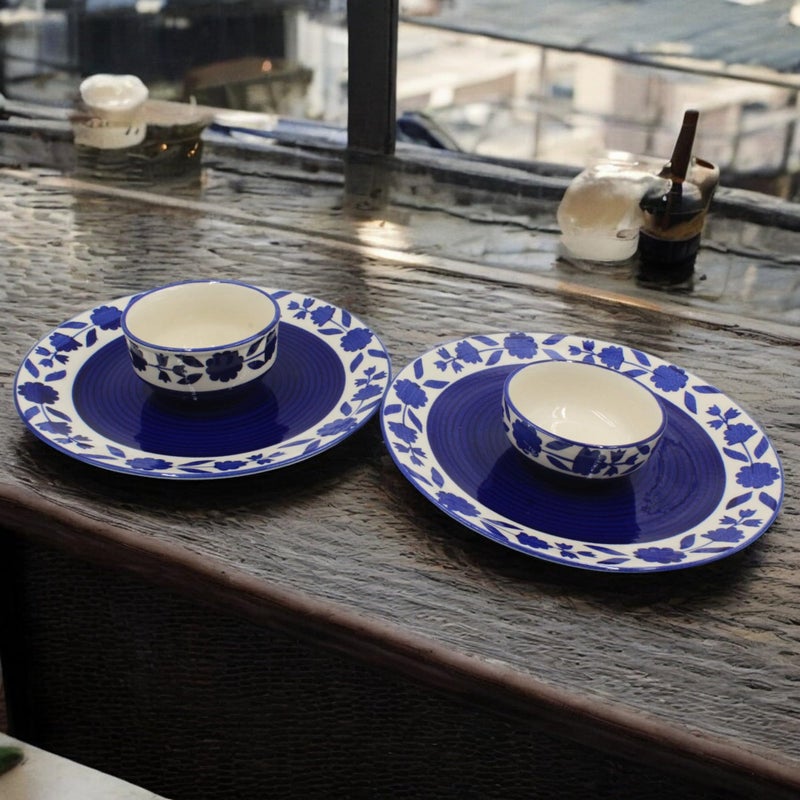 THE POTTERY MUSE "Handcrafted Elegance" طقم أطباق الطعام الخزفية - أزرق، 7 بوصات | متين، مثالي للتقديم، المقبلات، والحلويات - أدوات مائدة للمنزل، في الهواء الطلق والهدايا - Image 3