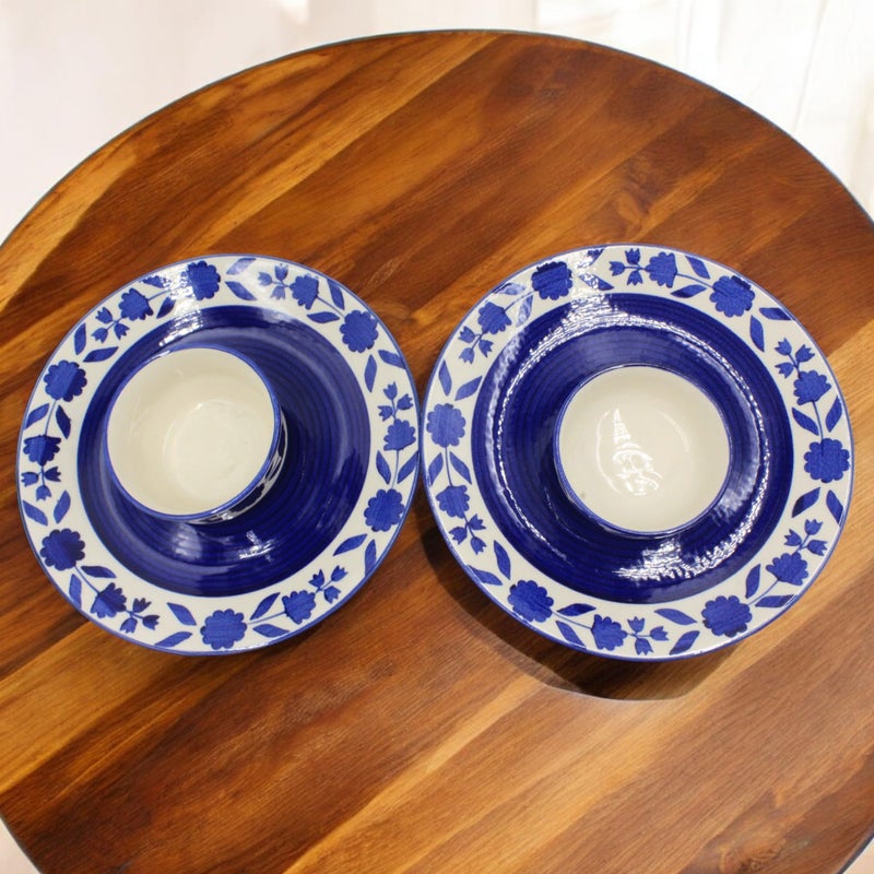 THE POTTERY MUSE "Handcrafted Elegance" طقم أطباق الطعام الخزفية - أزرق، 7 بوصات | متين، مثالي للتقديم، المقبلات، والحلويات - أدوات مائدة للمنزل، في الهواء الطلق والهدايا - Image 1