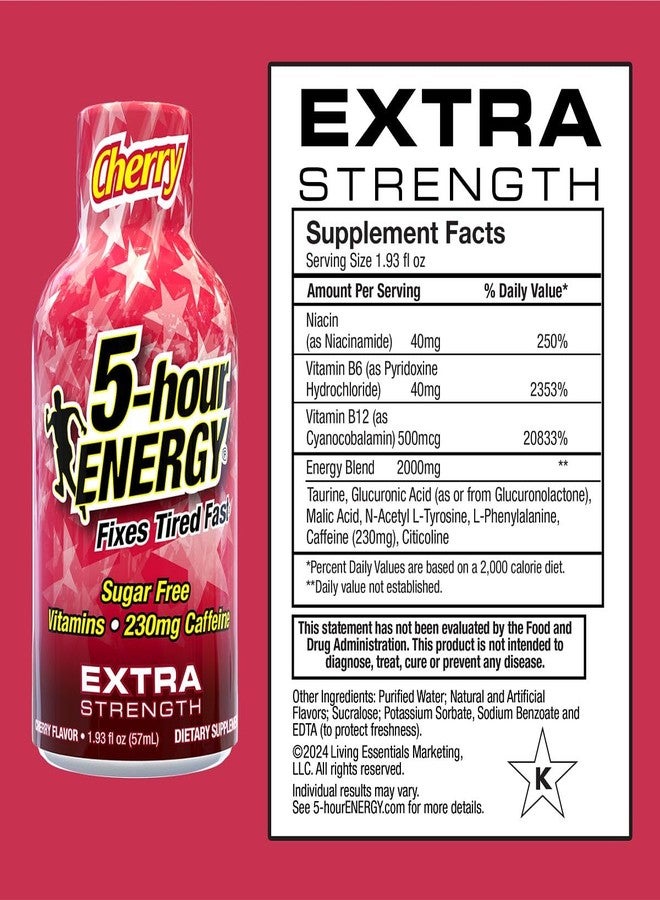 5-hour ENERGY مشروب طاقة فائق القوة يدوم 5 ساعات، بنكهة الكرز، 1.93 أونصة. 30 عبوة (30 زجاجة - نكهة واحدة، الكرز) - Image 4