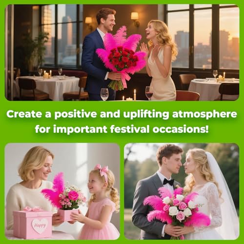 Piokio 10pcs Hot Pink Ostrich Feathers 10-12 inch (25-30cm) Bulk Feathers for Home Decoration and DIY Clothing and DIY Clothes Decoration, Gatsby Decorations - Image 5