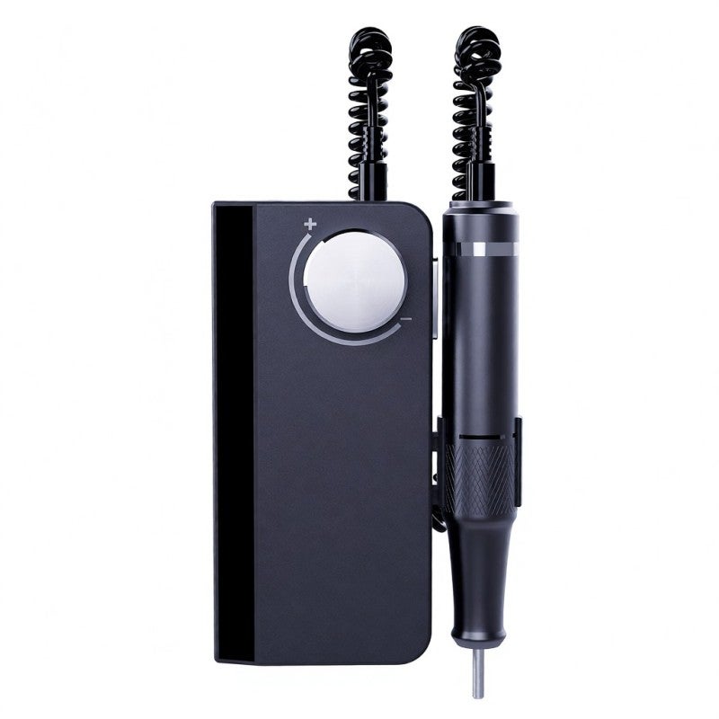 Electric Nail Drill Machine: Black With 6 Polishing Heads - Skin-friendly Hand Feel Large Capacity Lithium Battery for Home Salon Manicure - Image 1