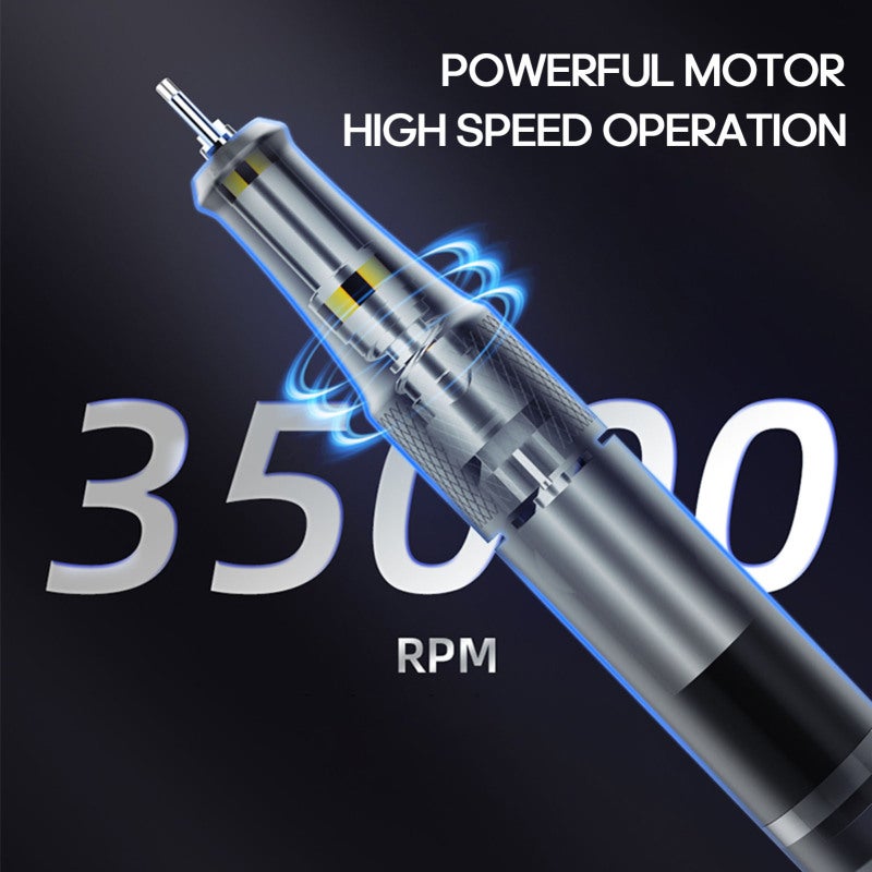 Electric Nail Drill Machine: Black With 6 Polishing Heads - Skin-friendly Hand Feel Large Capacity Lithium Battery for Home Salon Manicure - Image 3