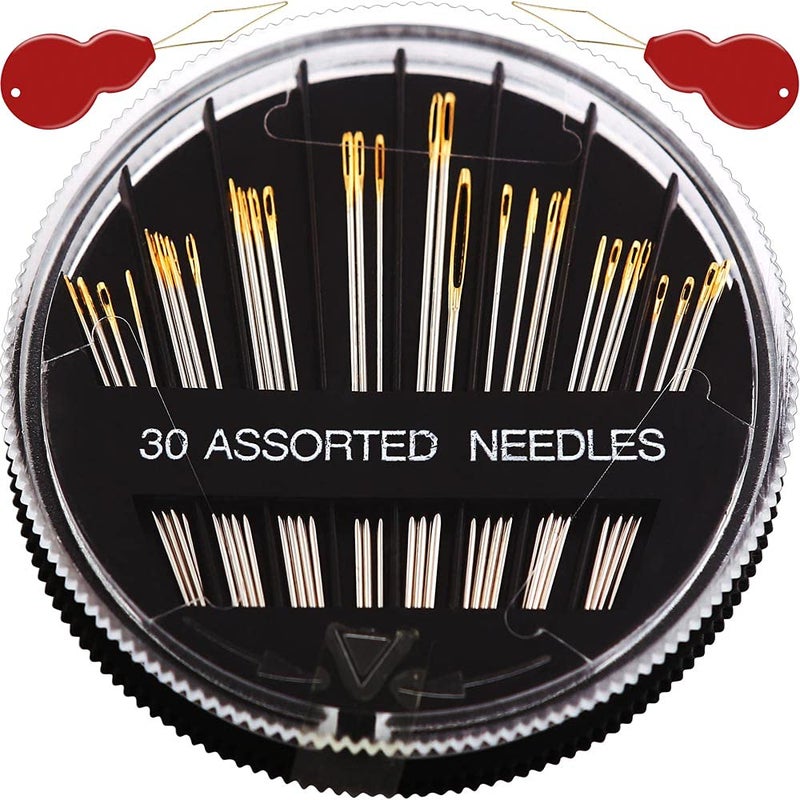 JollMono Premium 30/60 Pack Sewing Needles for Hand Sewing Repair with 2 Threaders, 6 Sizes Assorted Large Eye Stitching Needles for Embroidery and Handsewing - Image 1