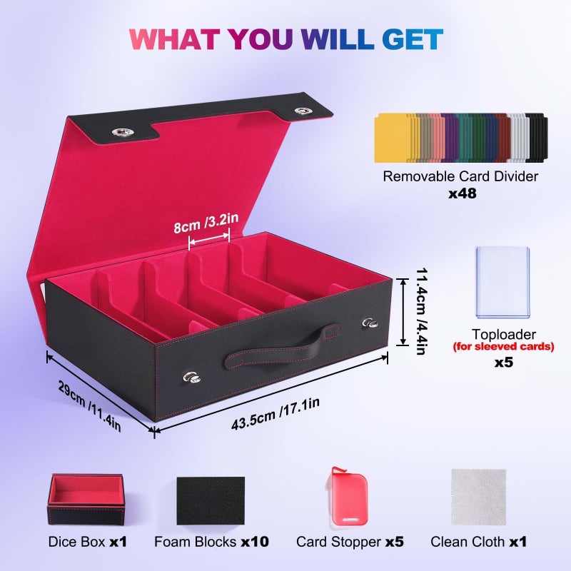 UAONO Trading Card Storage Box with Commander Display, 5 Row Magic Card Box with Handle & Aluminum Alloy Locking for 3900+ Unsleeved Cards Suits for MTG PTCG TCG Sports Cards (Black Red) - Image 3