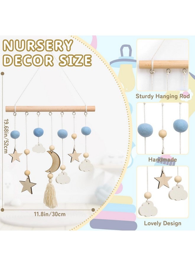 ANJUU Boho Baby Nursery Decor - Handmade Wooden Moon and Star Wall Hanging Decor Boho Baby Mobile for Crib for Baby Nursery Bedroom - Felt Moon Stars Bed Hanger for Infant Newborn Boys Girls - Image 3