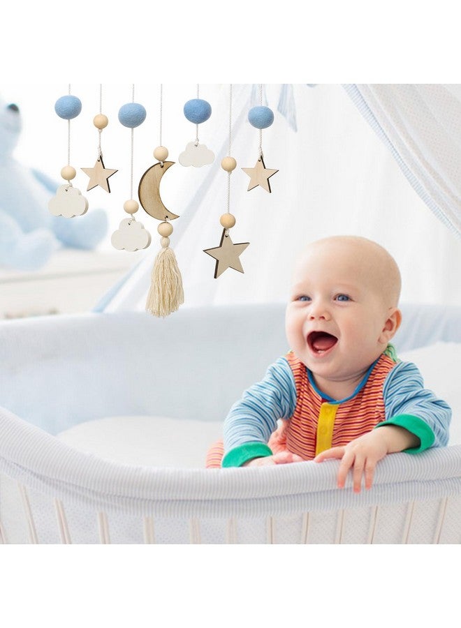 ANJUU Boho Baby Nursery Decor - Handmade Wooden Moon and Star Wall Hanging Decor Boho Baby Mobile for Crib for Baby Nursery Bedroom - Felt Moon Stars Bed Hanger for Infant Newborn Boys Girls - Image 2