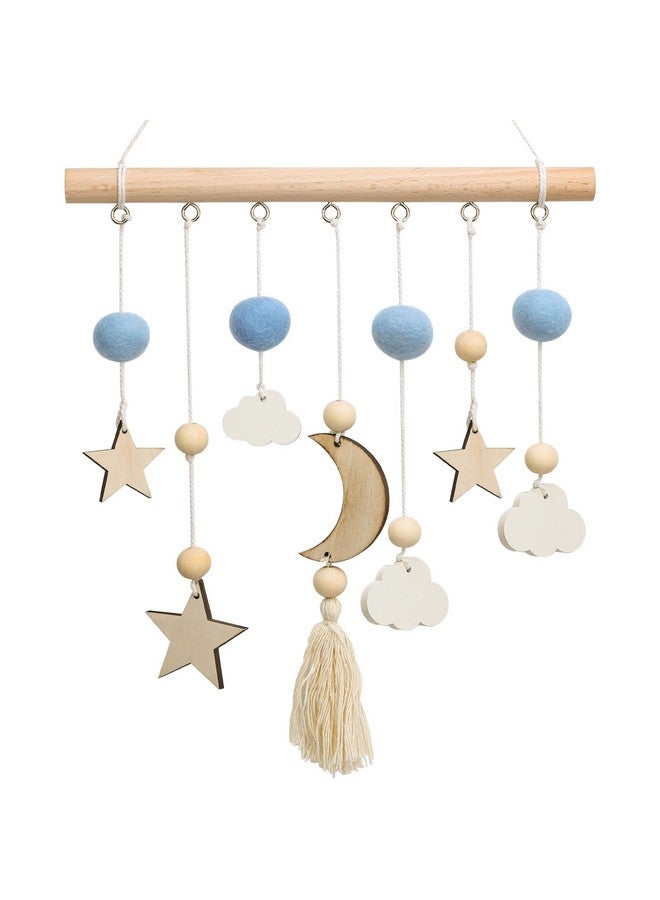 ANJUU Boho Baby Nursery Decor - Handmade Wooden Moon and Star Wall Hanging Decor Boho Baby Mobile for Crib for Baby Nursery Bedroom - Felt Moon Stars Bed Hanger for Infant Newborn Boys Girls - Image 1