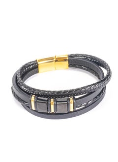 Multi Layered Black Leather & Stainless Steel ٍ Golden Bracelet for Him - pzsku/ZCF47B3404B67966DB923Z/45/_/1737287586/fe9b11eb-2248-4592-b05e-1932e5522a3a