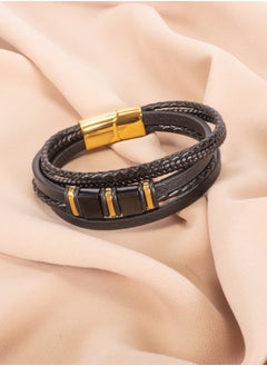 Multi Layered Black Leather & Stainless Steel ٍ Golden Bracelet for Him - pzsku/ZCF47B3404B67966DB923Z/45/_/1737287590/cfa683b6-ae50-488b-a1d8-a97ad302a338