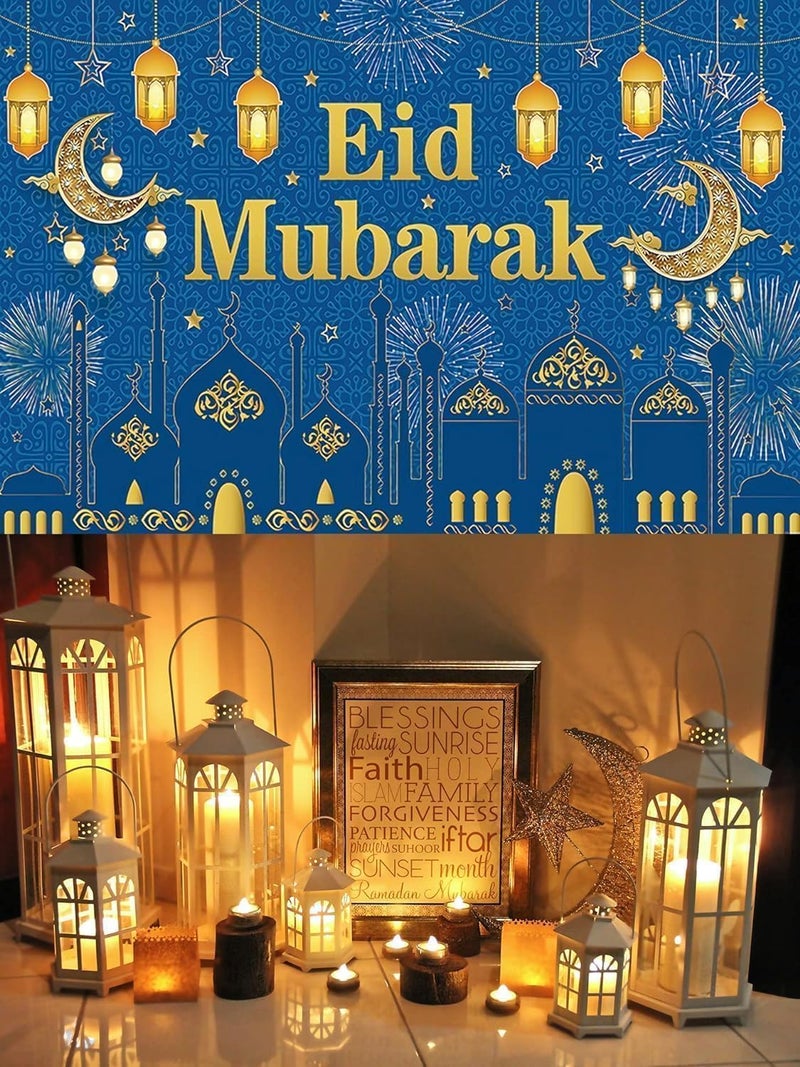 ChicAbode ديكور خلفية رمضان لافتة عيد مبارك زرقاء من البوليستر بحجم 70.8 × 43.3 بوصة - Image 5