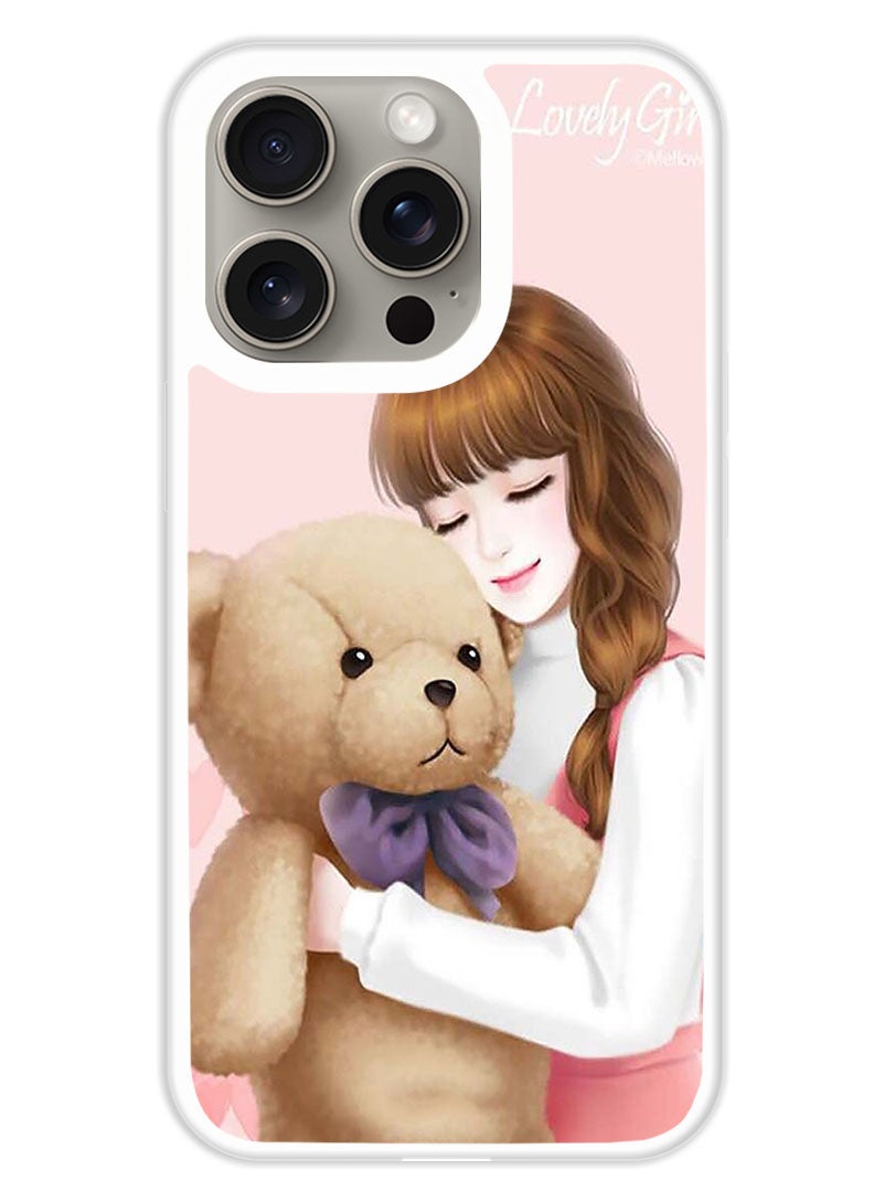 Theodor Protective Case Cover For APPLE IPHONE 15 Pro Max Lovely Girl Witih Teddy (White Bumper) - Image 1