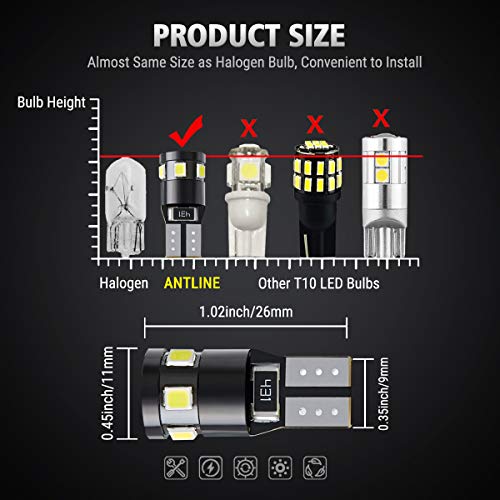Antline 194 168 2825 W5W T10 LED Bulbs Xenon White, Ultra Bright Error Free 9-SMD 2835 Chipsets 6000K Replacement for Car Interior Dome Map Door Courtesy License Plate Lights (Pack of 10) - Image 4