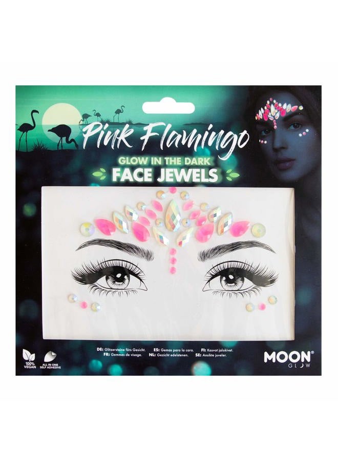 Moon Glow in the Dark Face Jewels - Festival Face Body Gems, Crystal Make up Eye Glitter Stickers, Temporary Tattoo Jewels (Pink Flamingo) - Image 1