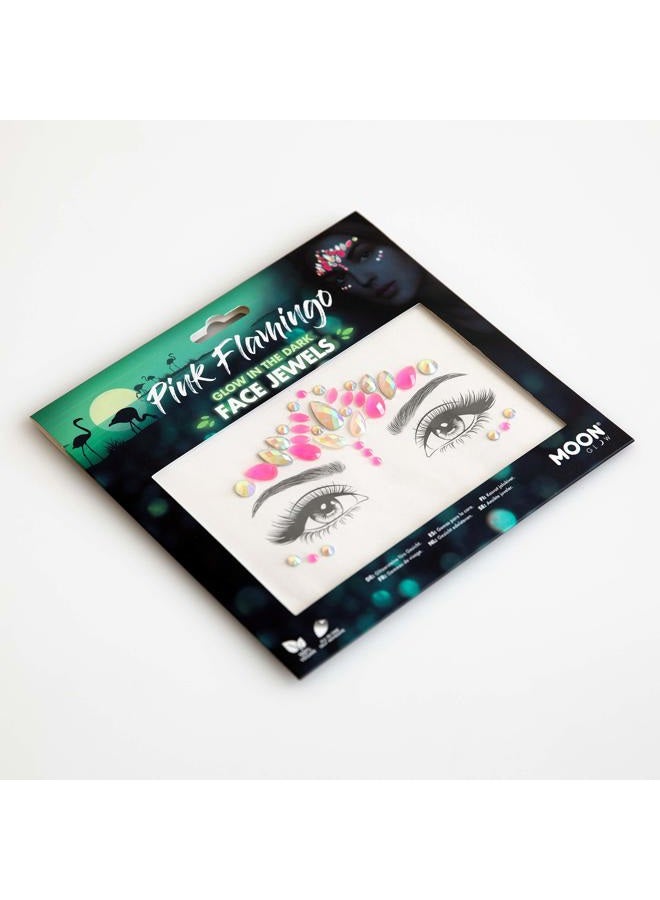 Moon Glow in the Dark Face Jewels - Festival Face Body Gems, Crystal Make up Eye Glitter Stickers, Temporary Tattoo Jewels (Pink Flamingo) - Image 2