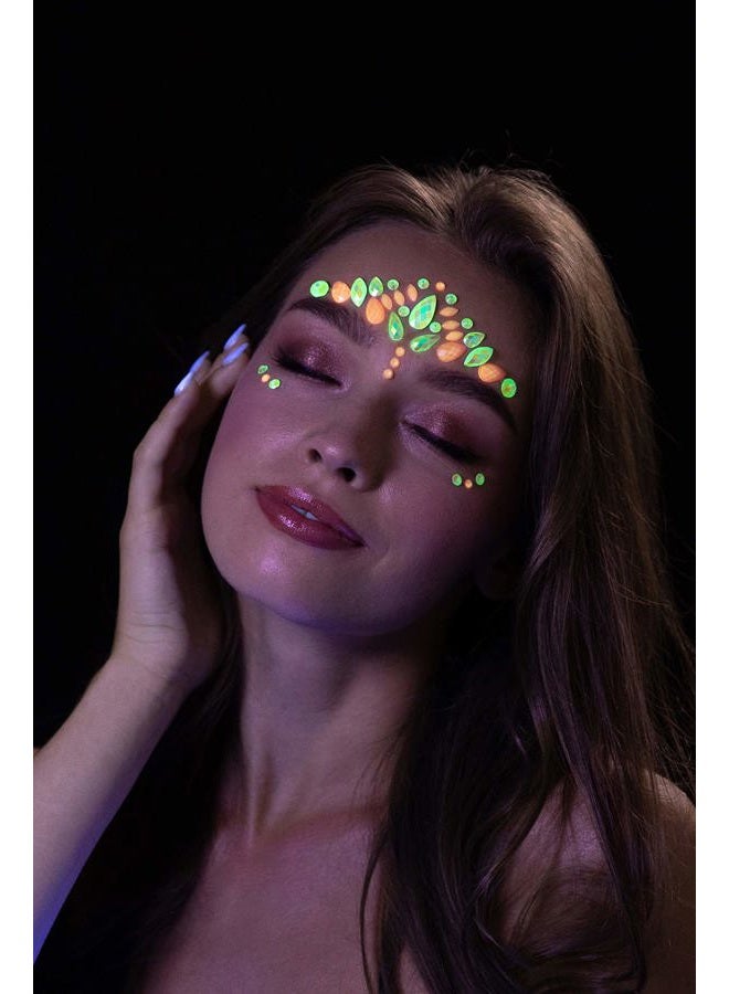 Moon Glow in the Dark Face Jewels - Festival Face Body Gems, Crystal Make up Eye Glitter Stickers, Temporary Tattoo Jewels (Pink Flamingo) - Image 4