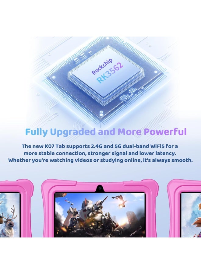 LBMT 7 inch Android Tablet for Kids , Quad-Core Toddler Tablets with Shockproof Case, Kids Tablets 32GB+128GB with Parental Control,  Educational Toddler Tablet with WiFi 5,Games, Dual Camera, Learning  WiFi 5, Bluetooth, Camera,for Toddlers & Children 2-12 Years.(Pink) - Image 3