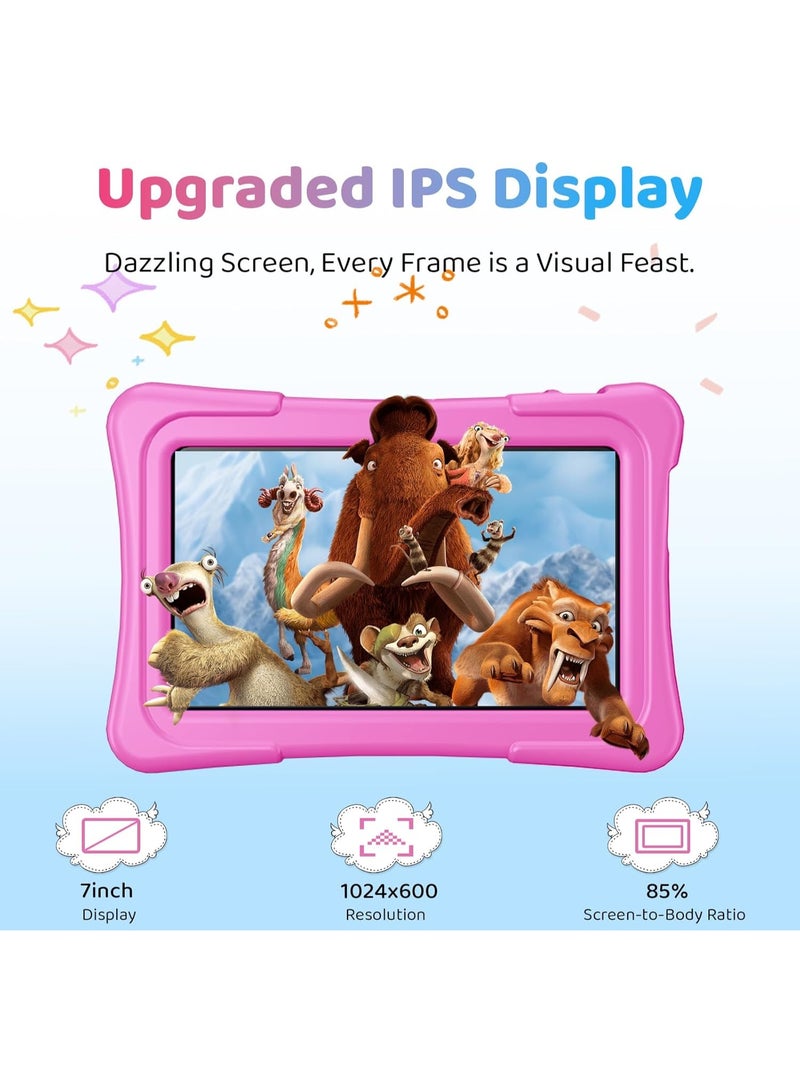 LBMT 7 inch Android Tablet for Kids , Quad-Core Toddler Tablets with Shockproof Case, Kids Tablets 32GB+128GB with Parental Control,  Educational Toddler Tablet with WiFi 5,Games, Dual Camera, Learning  WiFi 5, Bluetooth, Camera,for Toddlers & Children 2-12 Years.(Pink) - Image 2