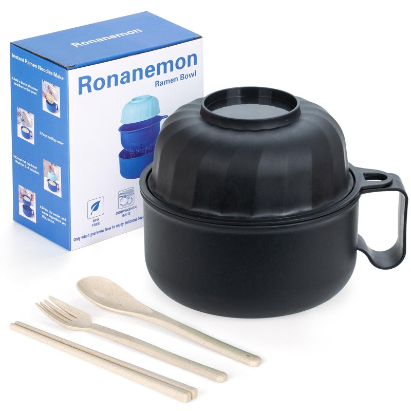 Ronanemon Large Ramen Bowl, Ramen Noodle Bowls Microwavable, Ramen Cooker with strainer, Microwave Pasta Cooker, Ramen Bowl Microwave Gift for College Boys Girls Male Female Dorm Room Essentials Instant Lunch - Image 1