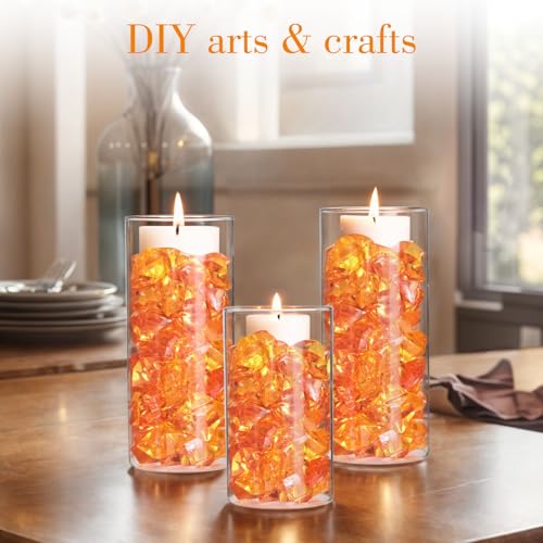 DomeStar Orange Fake Crushed 150 PCS Fake Diamonds Plastic Acrylic Clear Ice Rock Diamond Crystals Fake Ice Cubes Gems for Home Decoration Wedding Display Vase Fillers - Image 3