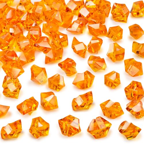 DomeStar Orange Fake Crushed 150 PCS Fake Diamonds Plastic Acrylic Clear Ice Rock Diamond Crystals Fake Ice Cubes Gems for Home Decoration Wedding Display Vase Fillers - Image 1