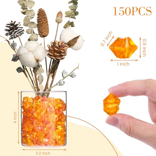 DomeStar Orange Fake Crushed 150 PCS Fake Diamonds Plastic Acrylic Clear Ice Rock Diamond Crystals Fake Ice Cubes Gems for Home Decoration Wedding Display Vase Fillers - Image 4